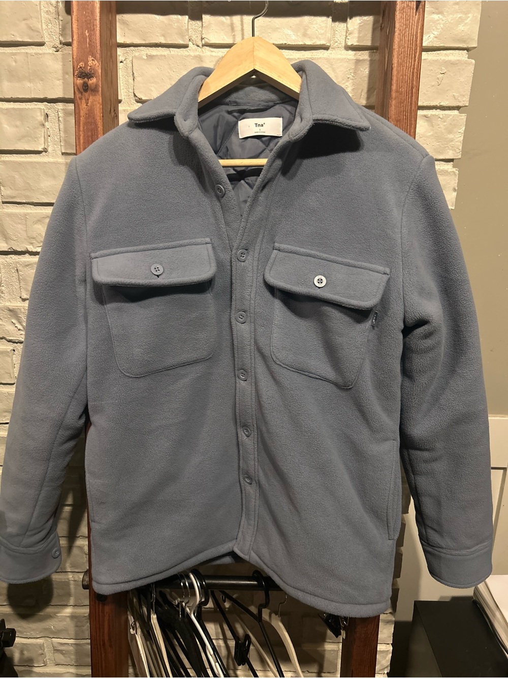 Aritzia Tna Polar Fleece Quilted Shirt Jacket Cabin Minimalist Shacket Blue 1 S